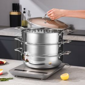 SOGA 3-Tier 30cm Heavy-Duty Stainless Steel Food Steamer â€“ Stackable Vegetable Pot with Glass Lid, Multi-Layer Pan Insert for Healthy Cooking