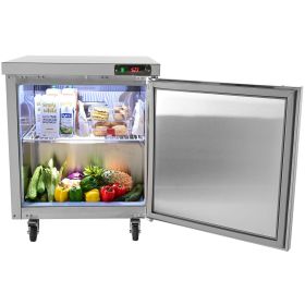 28-inch Stainless Steel Undercounter Refrigerator, 7.4 Cubic Feet, with Fan-Assisted Cooling and Lockable Single Door