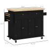 Modern Rolling Kitchen Island Cart with Spice Rack, Distressed Black