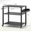3-Tier Outdoor Grill Cart with Storage Racks, Side Handle, Movable Pizza Oven Table on Wheels