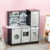 Brown Wooden Kids Kitchen Playset | Interactive Washing Machine and Water Dispenser