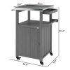 Outdoor Grill Cart with Stainless Steel Top, Solid Wood Outdoor Kitchen Island with Wheels, Integrated Hole, Dark Gray