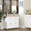 Rolling Kitchen Cart, White, Wood Top, Spice/Towel Rack, Storage Drawers, Movable Dining Room Trolley