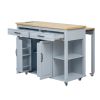 47 inch Kitchen Island with Extendable Dining Table, Rubber Wood Veneer Kitchen Table with Internal Storage Rack, Power Outlet