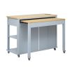 47 inch Kitchen Island with Extendable Dining Table, Rubber Wood Veneer Kitchen Table with Internal Storage Rack, Power Outlet