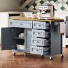 52" Kitchen Island with Drop Leaf, Embossed Texture Kitchen Island on Wheels with Spice Rack, Towel Rack, 2 Doors and 5 Drawers