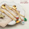 6pcs /Pack Christmas Mixing Spoon Fruit Fork With Pendant Flatware